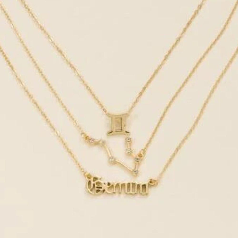 3pc Gemini Zodiac Golden Necklace - Picture 2 of 2